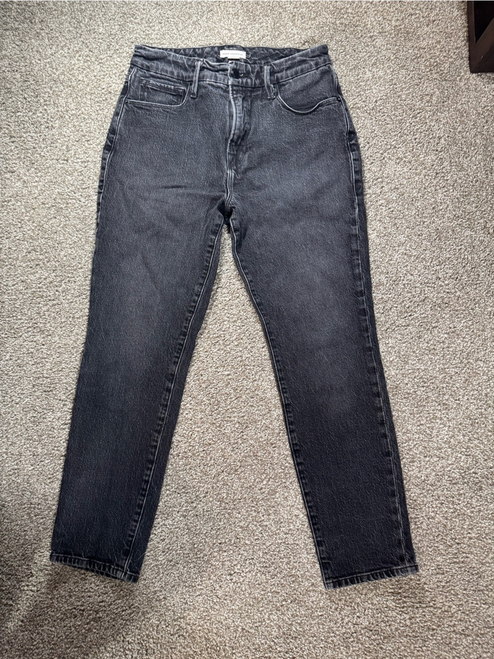 Good American Black Straight Leg High-Rise Jeans